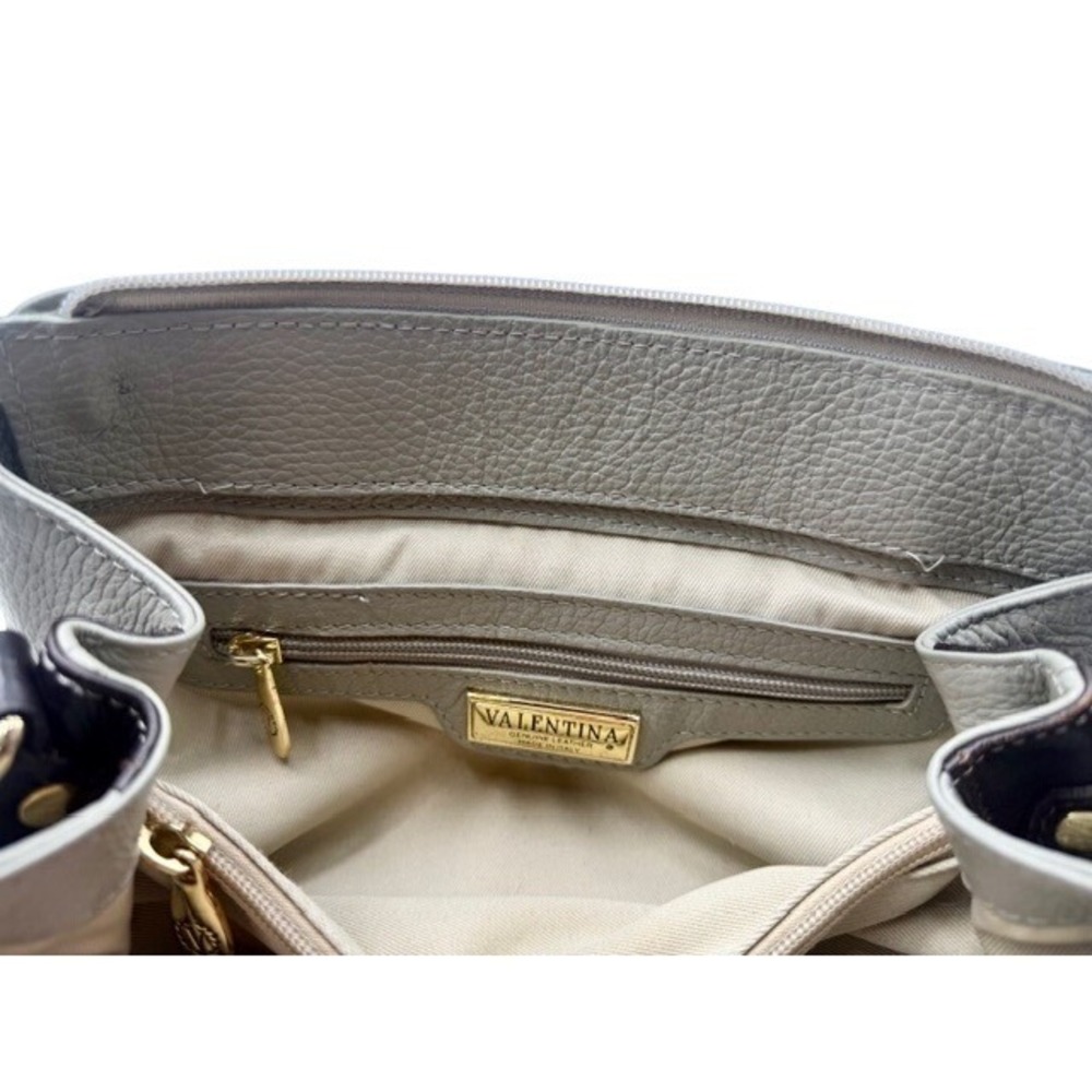 Valentina Italy Leather Satchel Handbag Grey Brown Top Handle Shoulder Bag - Picture 10 of 12